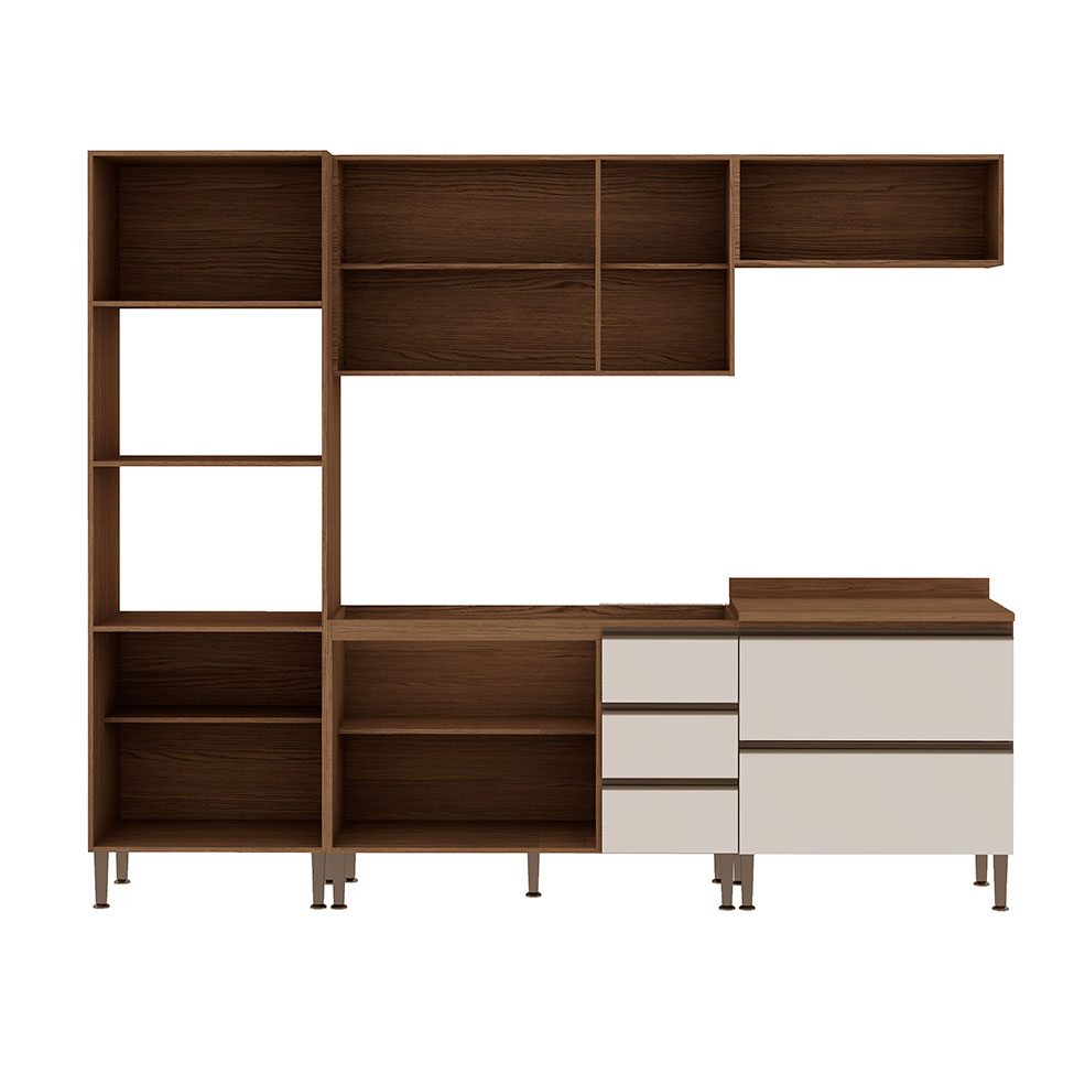 Cozinha Compacta Conecta 9 Portas 5 Gavetas Évano e Off White