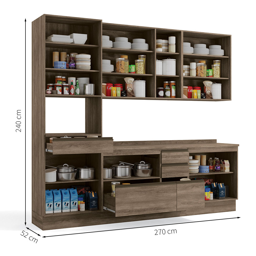 Cozinha Compacta Maxxi 12 Portas 5 Gavetas Nogal