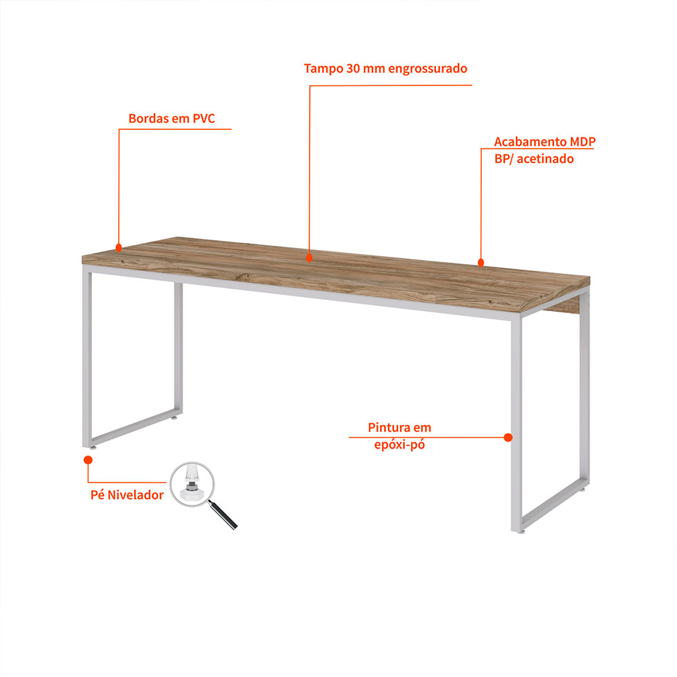 Escrivaninha Nanda Carvalho e Branca 180 cm