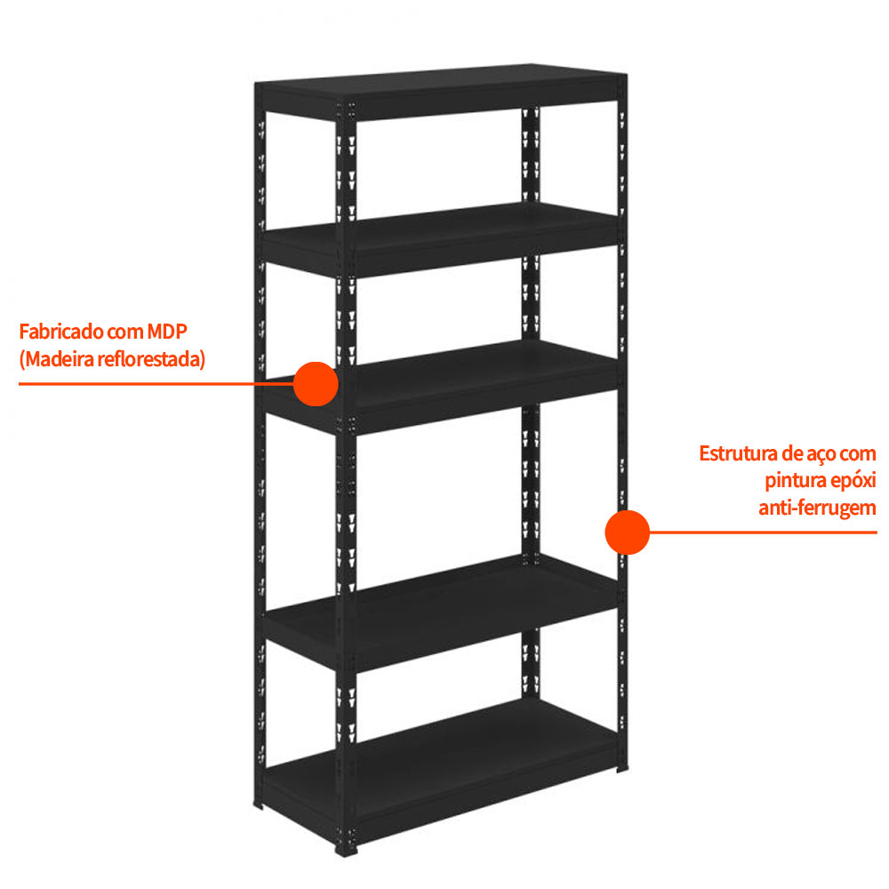 Estante Leeds Preta 180x90 cm