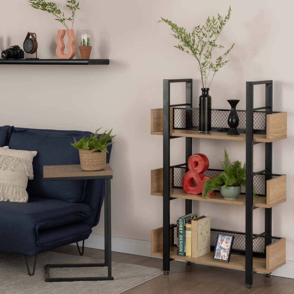 Estante Naarden Acácia e Preta 80 cm