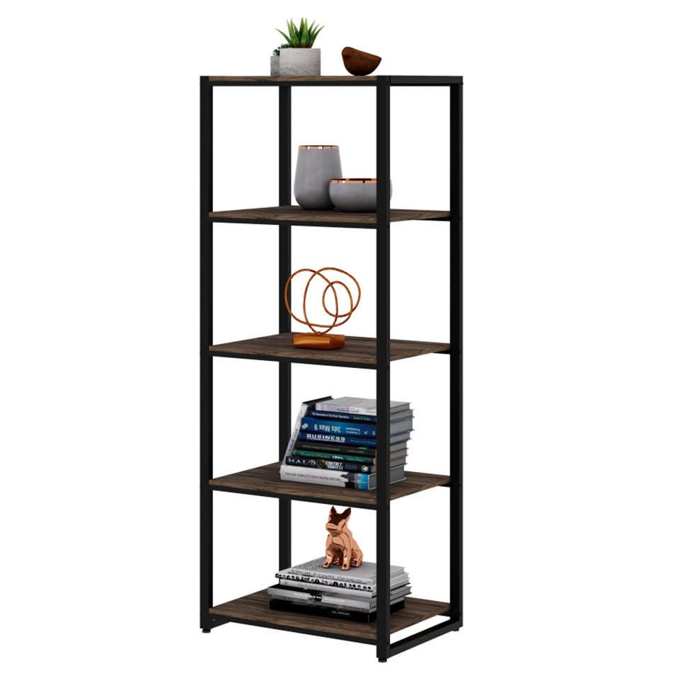 Estante Wooden Carvalho Dark e Preta