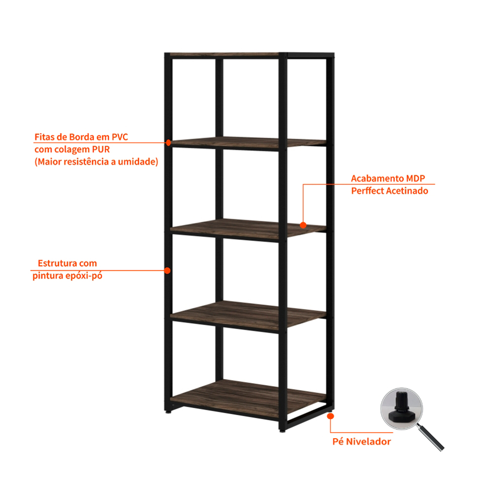 Estante Wooden Carvalho Dark e Preta