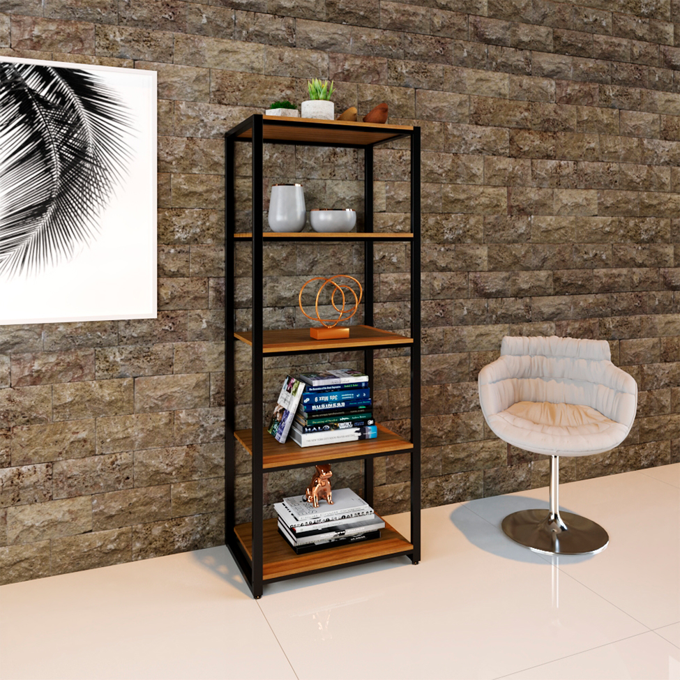 Estante Wooden Mel e Preta