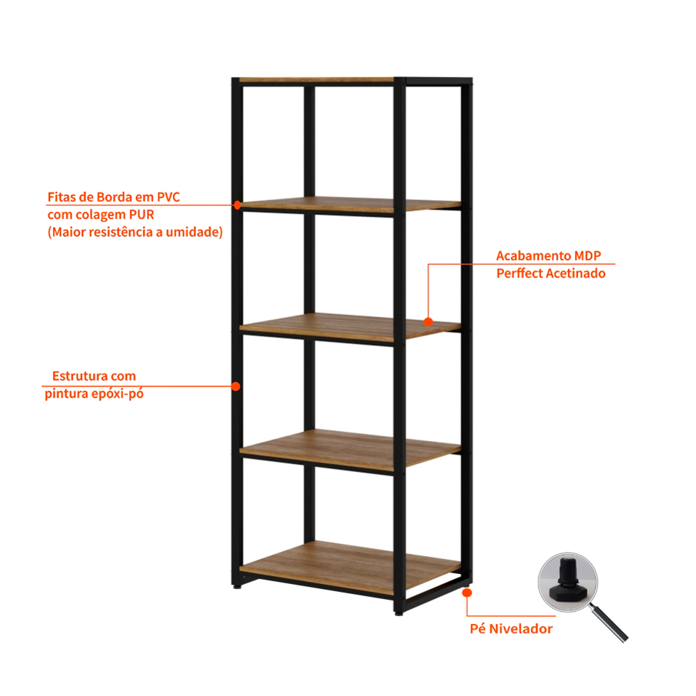 Estante Wooden Mel e Preta