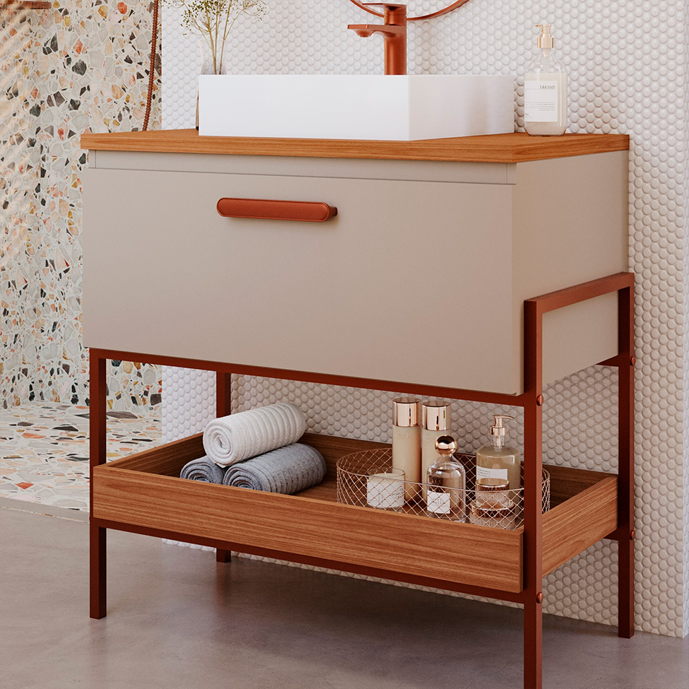 Gabinete de Banheiro Eleonora 1 Porta Capuccino e Freijó 85 cm
