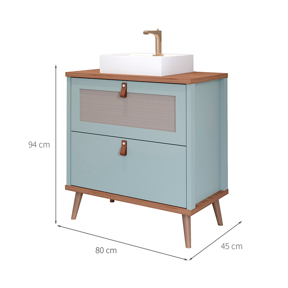 Gabinete para Banheiro Veneto 1 PT 1 GV Pistache e Freijó 80 cm