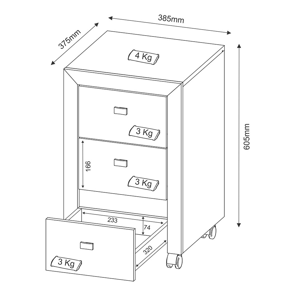 Gaveteiro Franklin 3 GV Preto