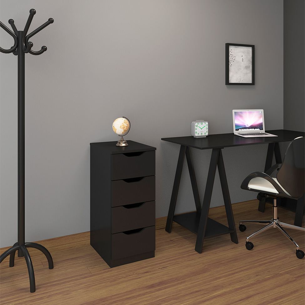 Gaveteiro Workspace 4 Gavetas Preto