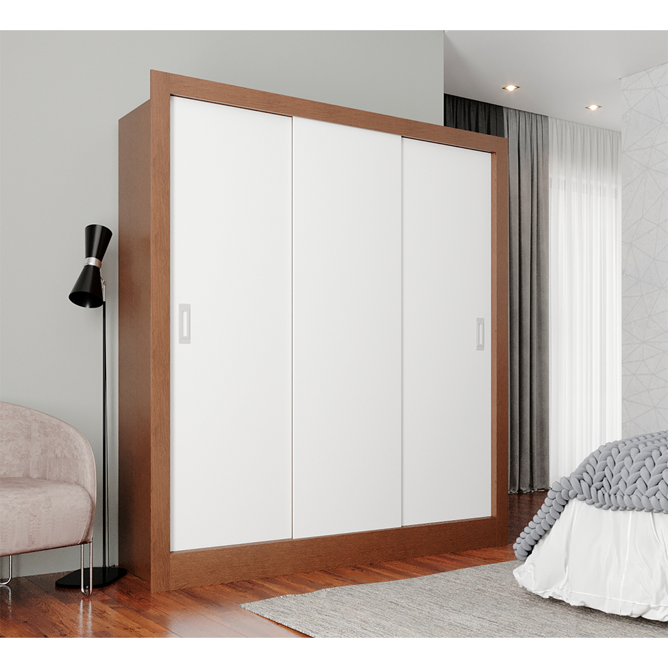 Guarda-Roupa Casal  Luiza 3 Portas 2 Gavetas Branco e Marrom 190 cm