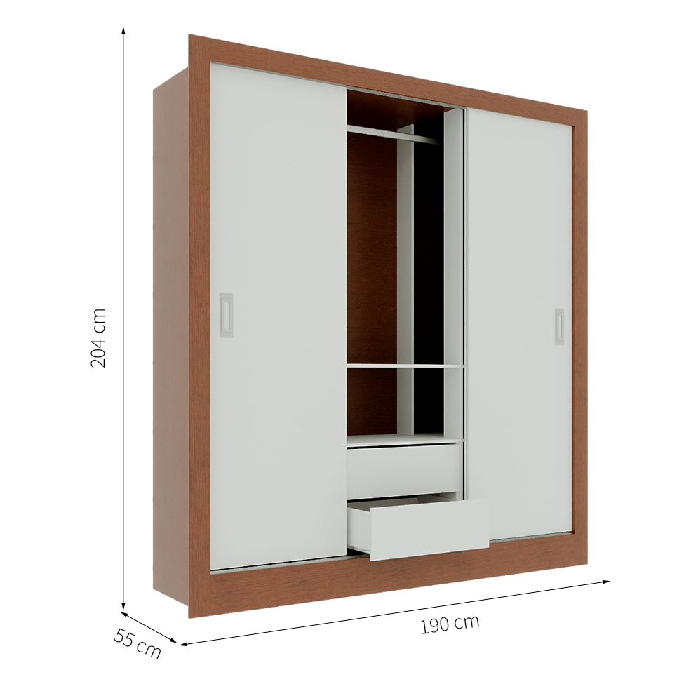Guarda-Roupa Casal  Luiza 3 Portas 2 Gavetas Branco e Marrom 190 cm
