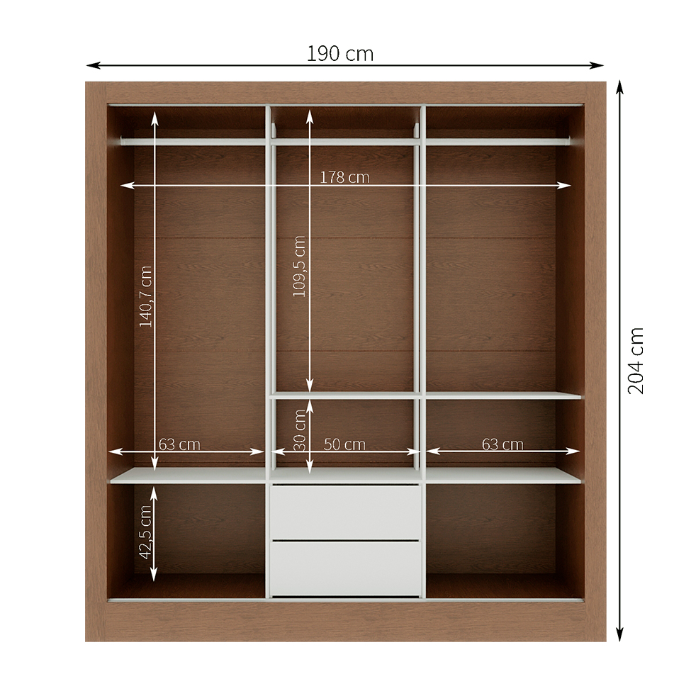 Guarda-Roupa Casal  Luiza 3 Portas 2 Gavetas Branco e Marrom 190 cm