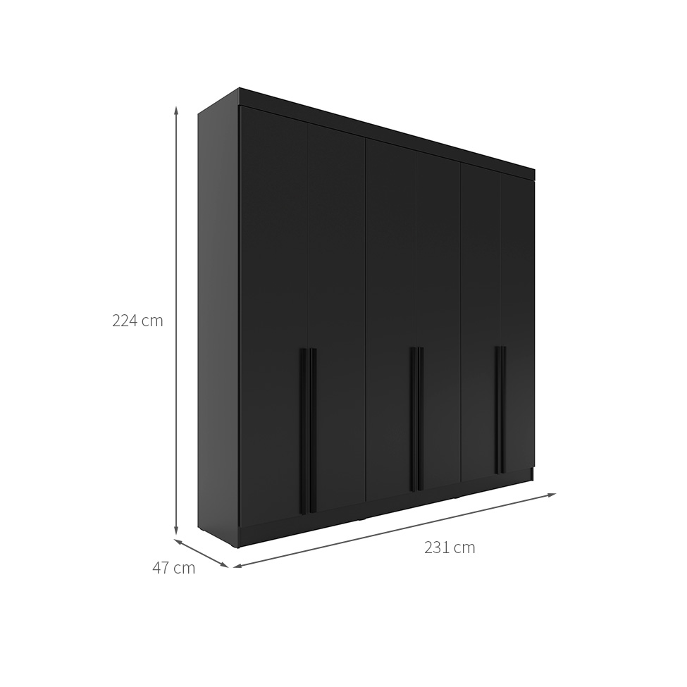 Guarda-Roupa Casal Ana 6 Portas 4 Gavetas Preto
