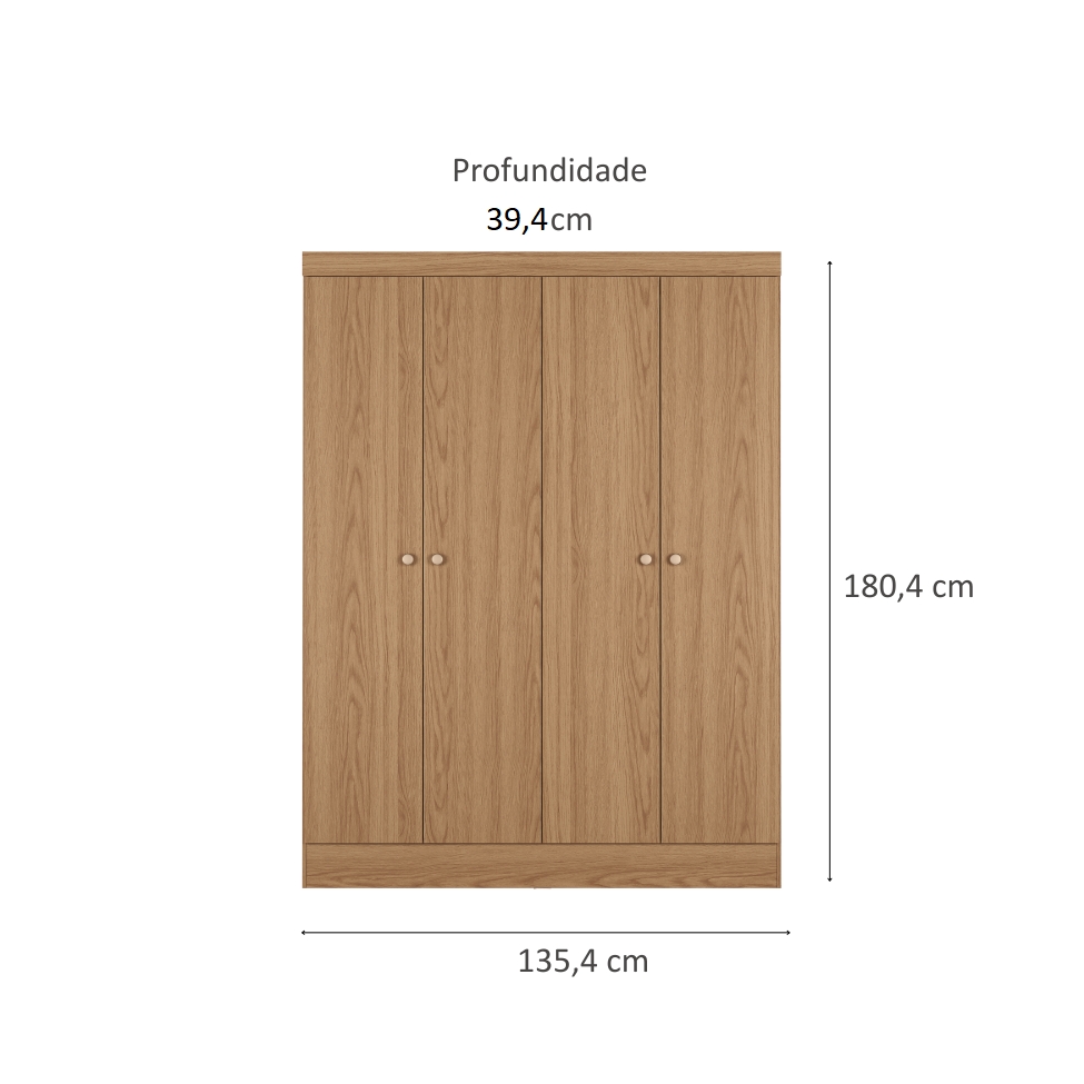 Guarda-Roupa Casal Boreal 4 Portas Carvalho