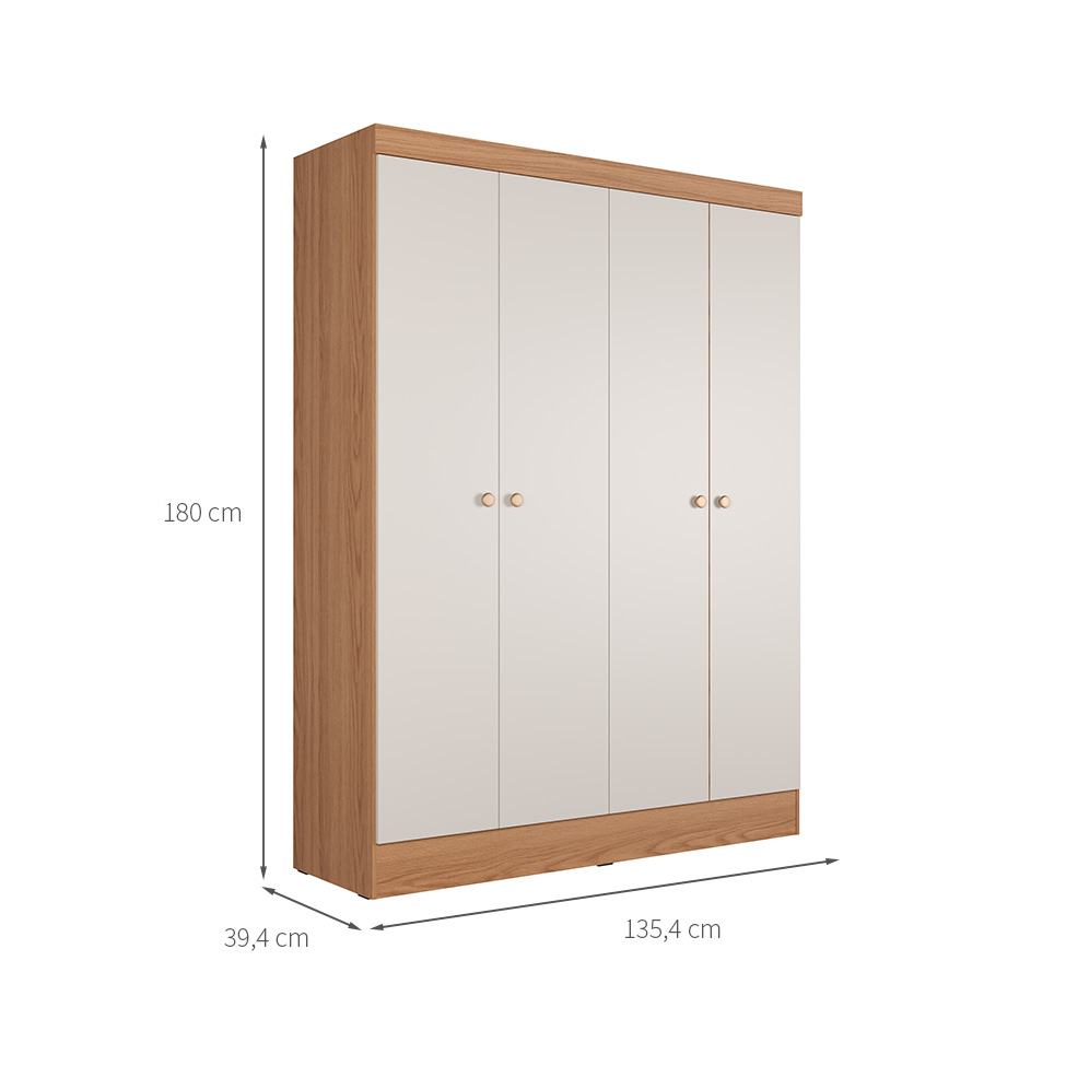 Guarda-Roupa Casal Boreal 4 Portas Carvalho e Off White