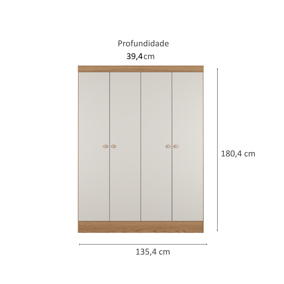 Guarda-Roupa Casal Boreal 4 Portas Carvalho e Off White
