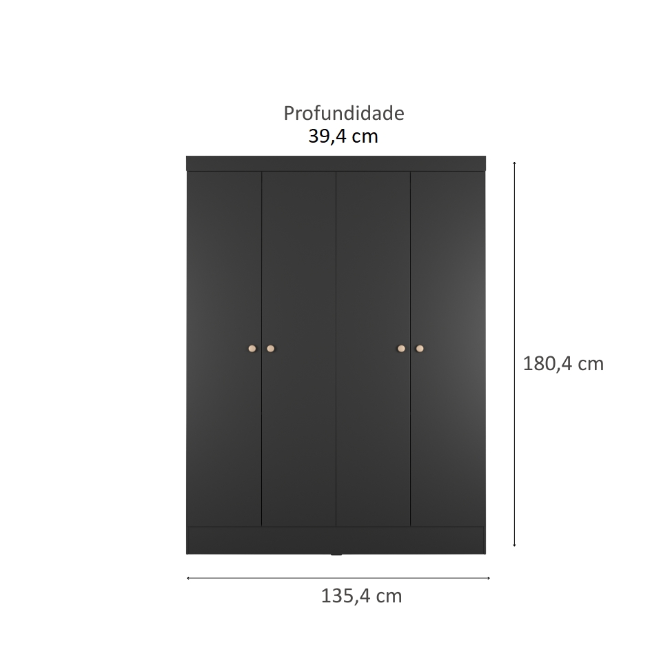 Guarda-Roupa Casal Boreal 4 Portas Preto