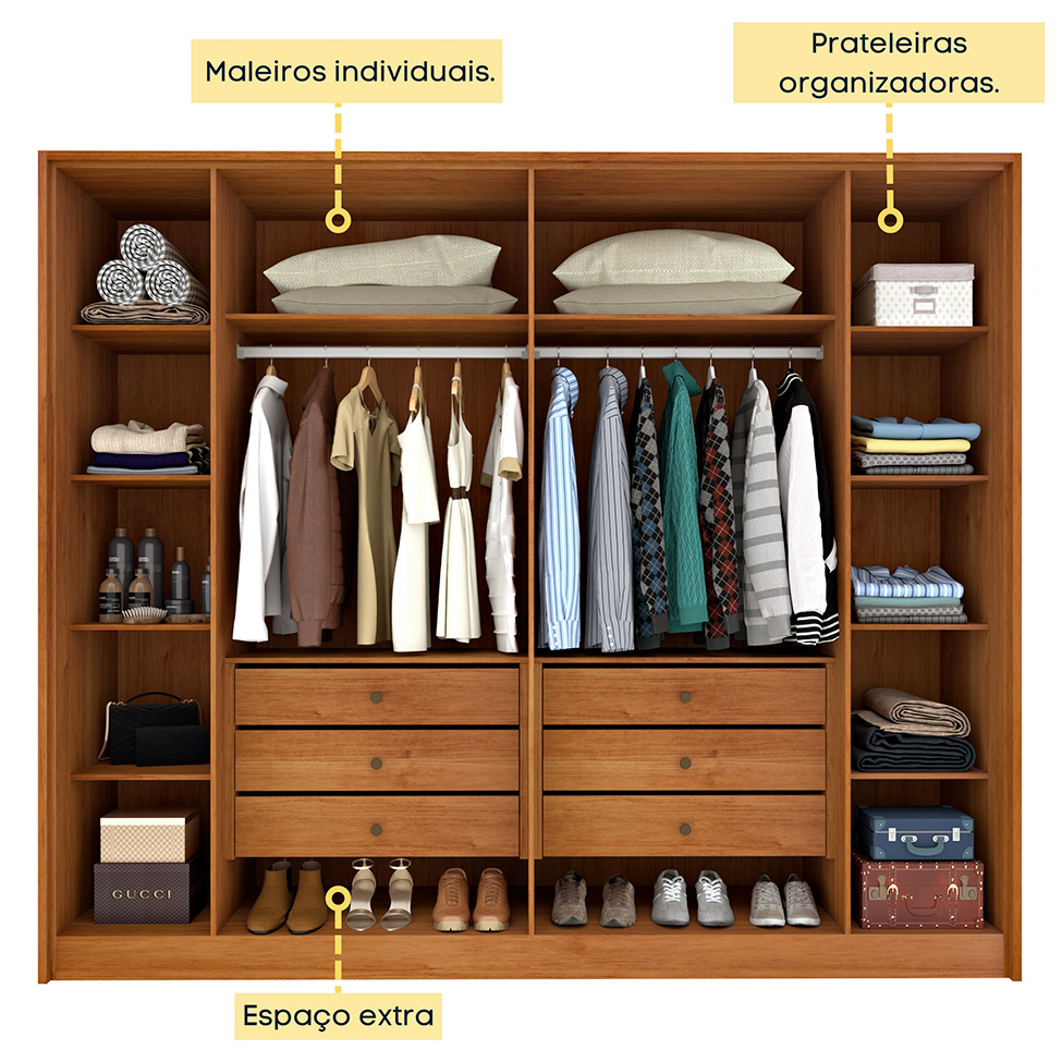 Guarda-Roupa Casal Hera 6 PT 6 GV Cinamomo
