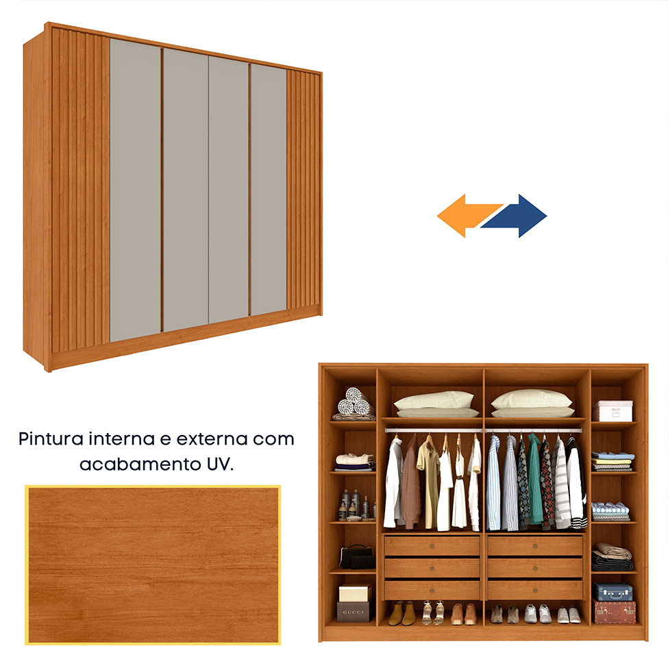 Guarda-Roupa Casal Hera 6 PT 6 GV Cinamomo e Off White