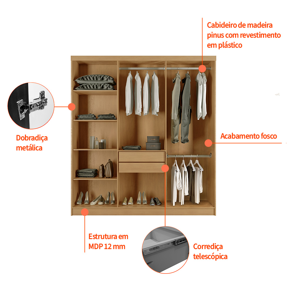 Guarda-Roupa Casal Malibu 6 PT 2 GV Imbuia