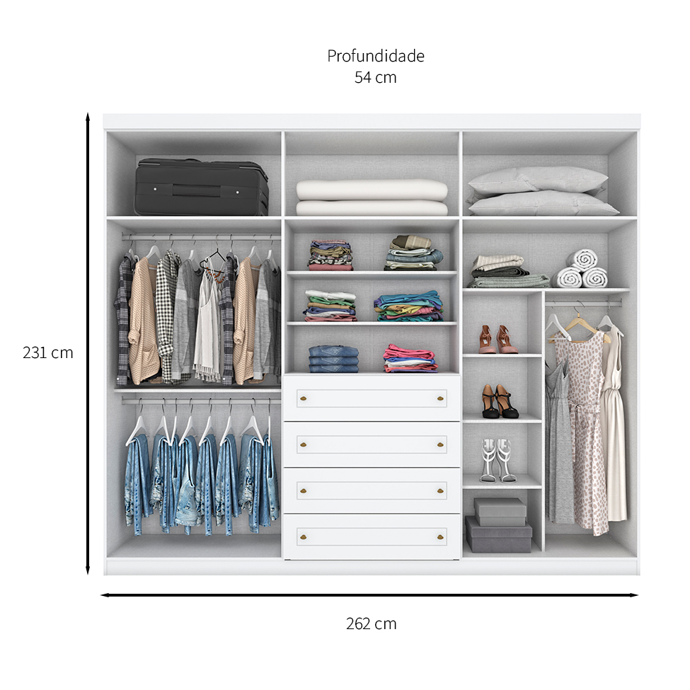 Guarda-Roupa Casal Mississipi 6 PT 4 GV Branco