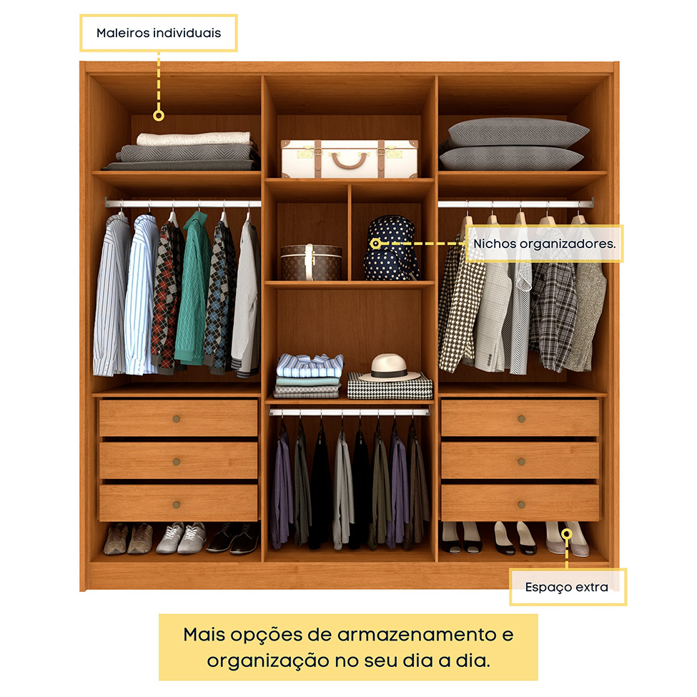 Guarda-Roupa Casal Pequin 6 Portas 6 Gavetas Cinamomo