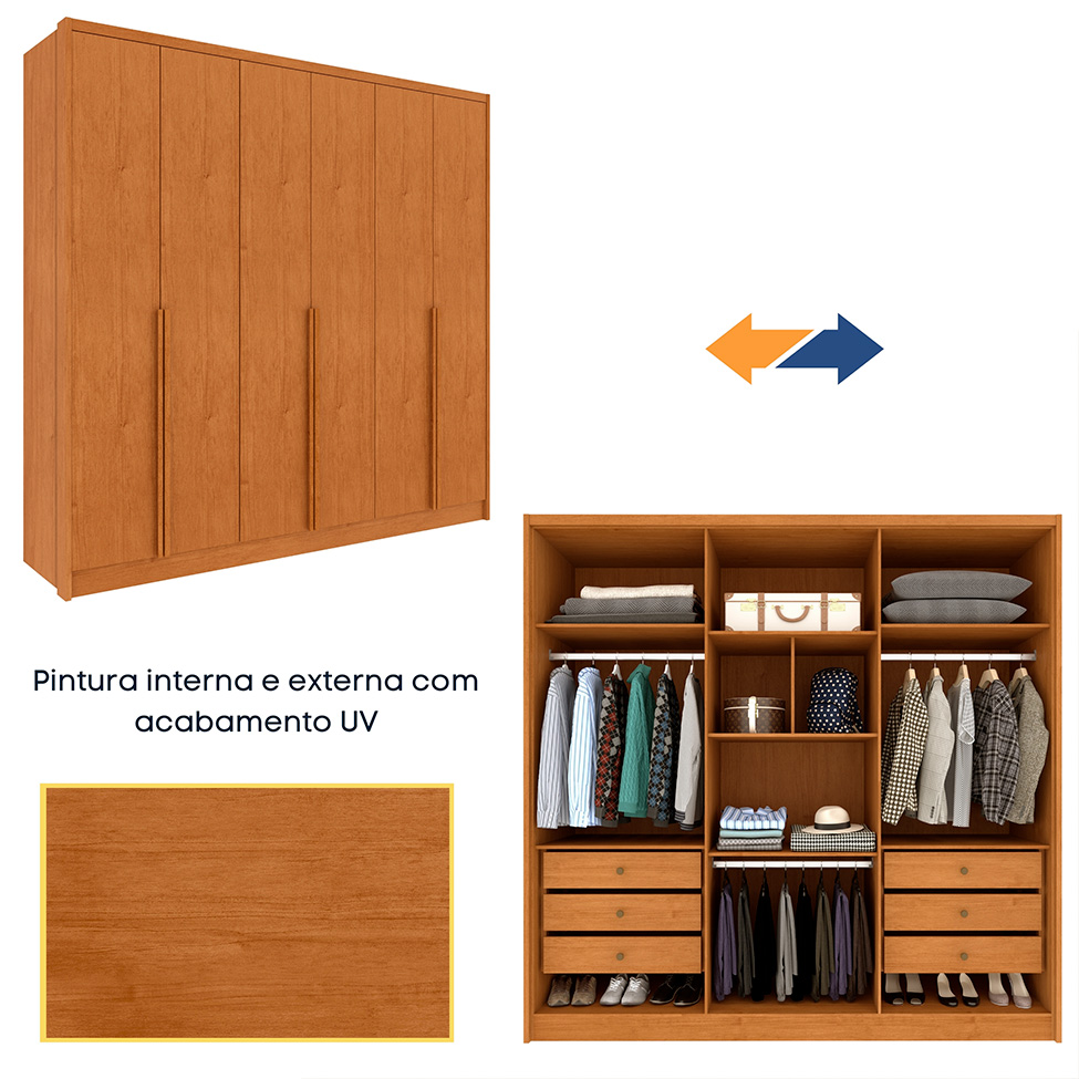 Guarda-Roupa Casal Pequin 6 Portas 6 Gavetas Cinamomo