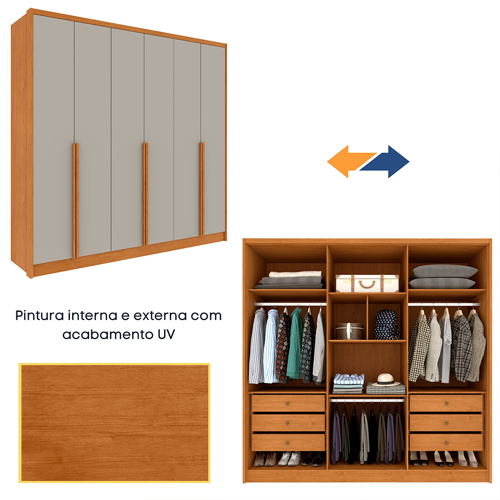 Guarda-Roupa Casal Pequin 6 Portas 6 Gavetas Cinamomo e Off White