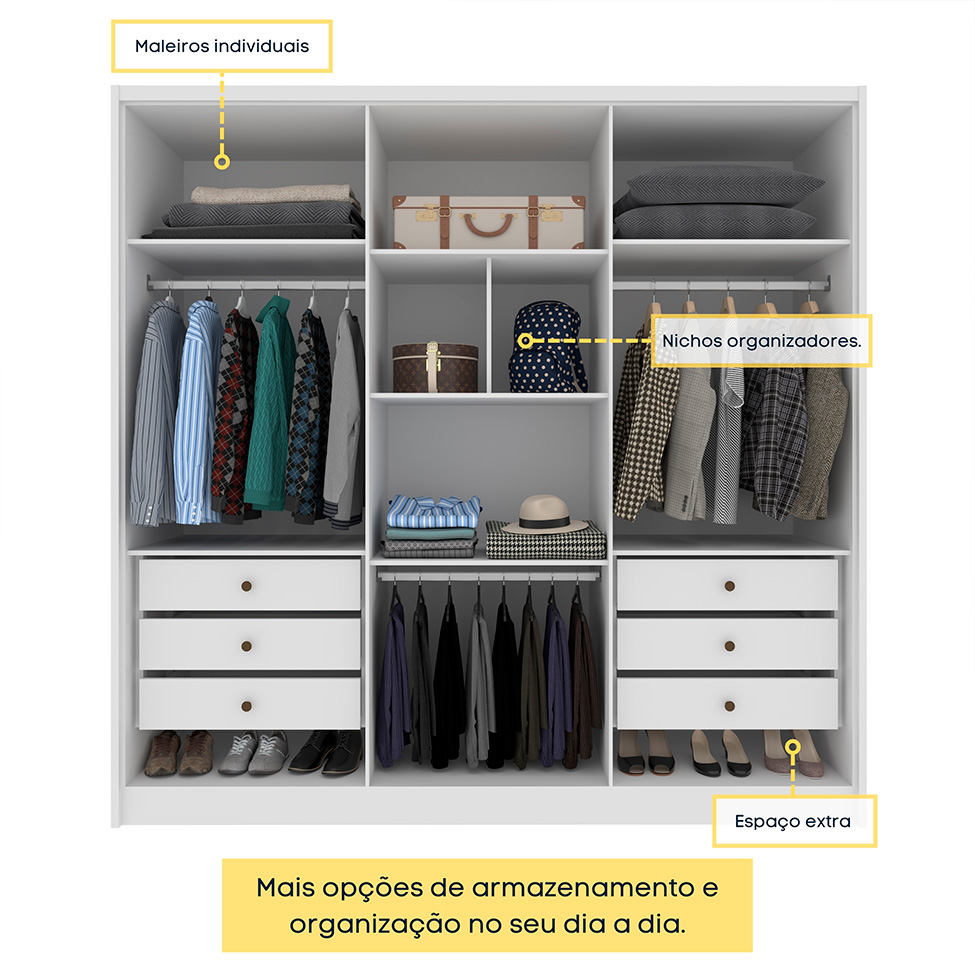 Guarda-Roupa Casal Pequin 6 Portas 6 Gavetas Neve