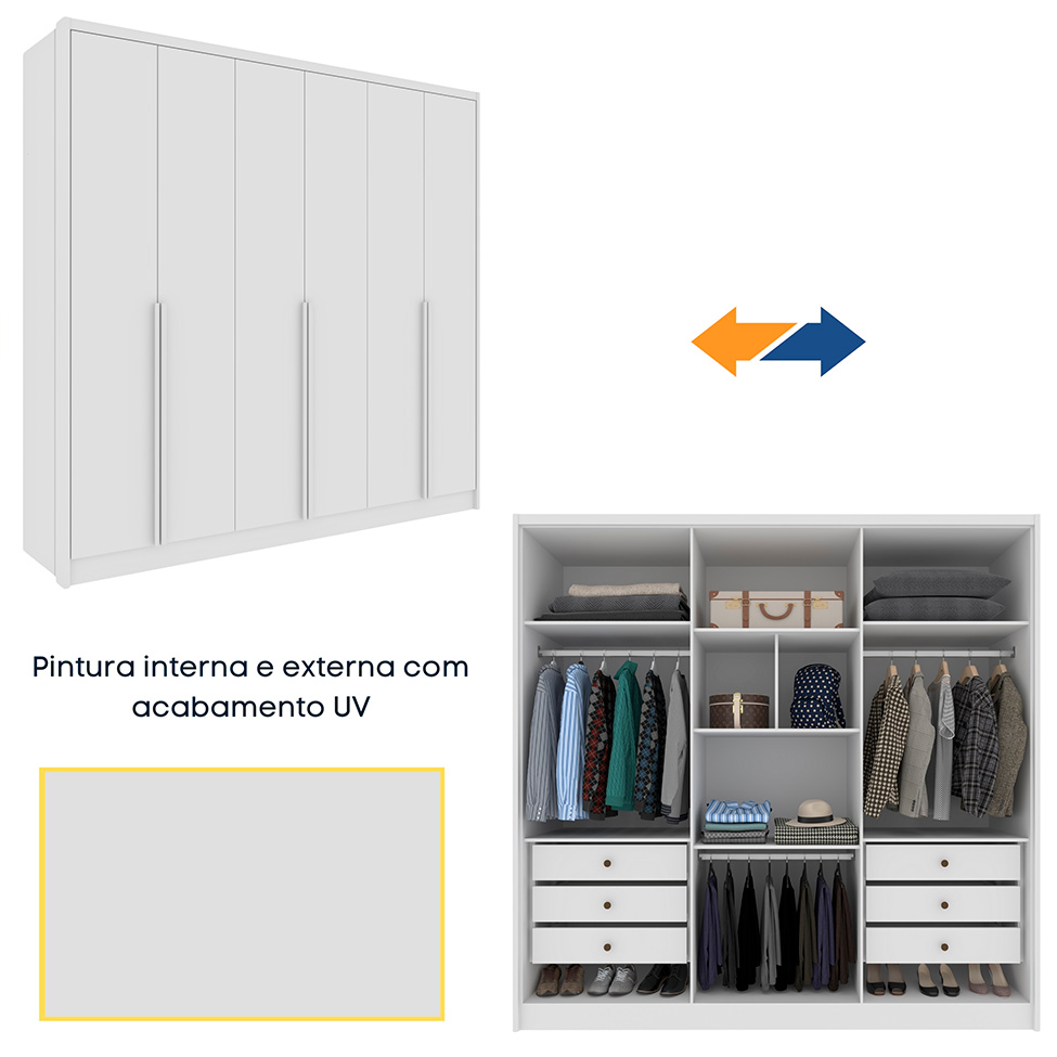 Guarda-Roupa Casal Pequin 6 Portas 6 Gavetas Neve
