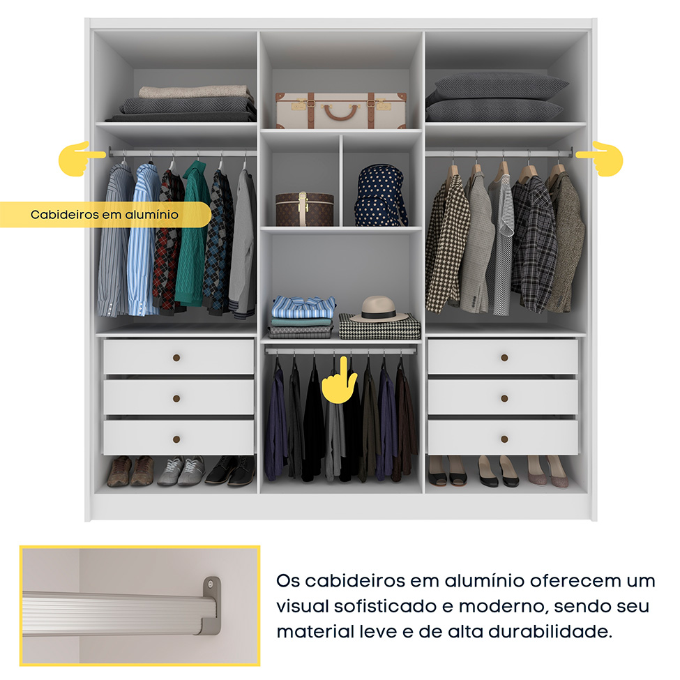 Guarda-Roupa Casal Pequin 6 Portas 6 Gavetas Neve
