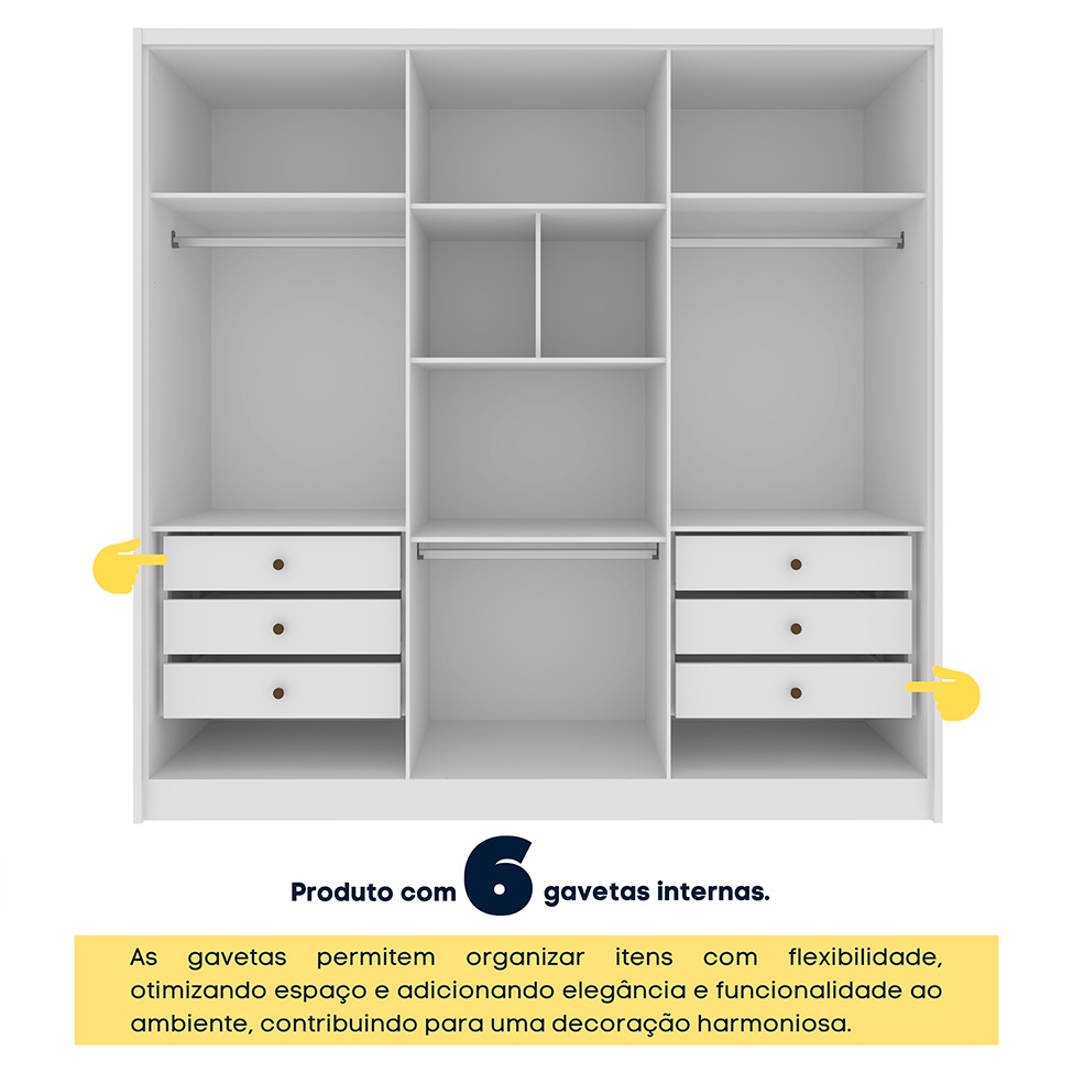 Guarda-Roupa Casal Pequin 6 Portas 6 Gavetas Neve