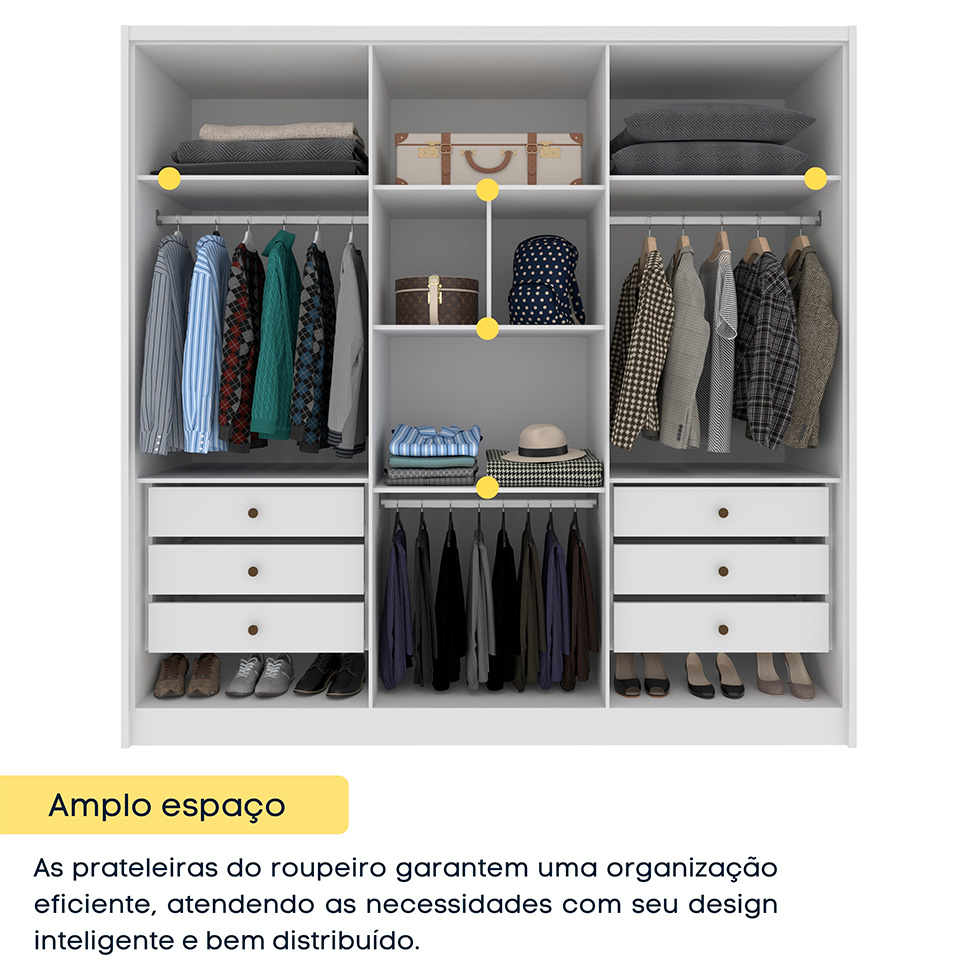 Guarda-Roupa Casal Pequin 6 Portas 6 Gavetas Neve