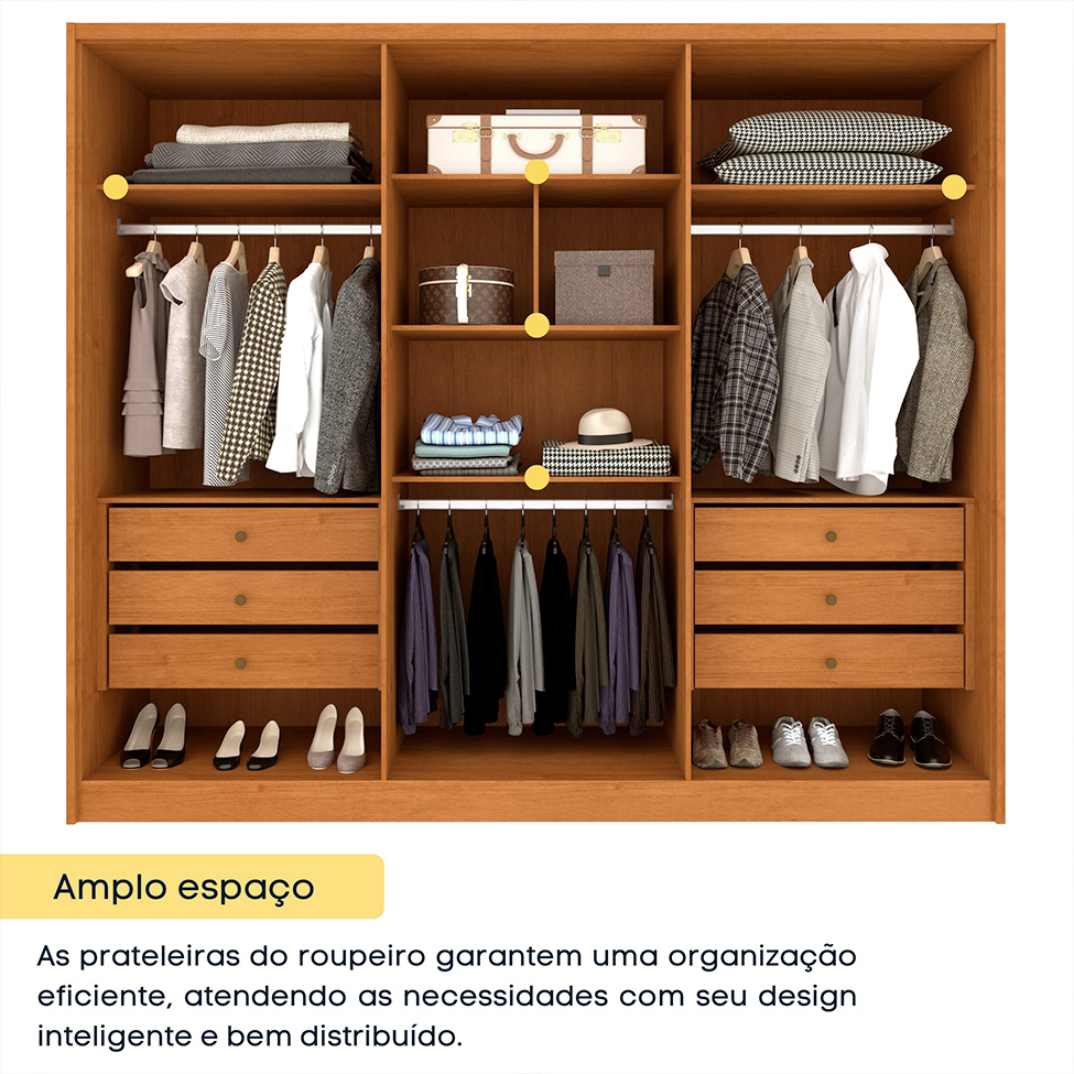 Guarda-Roupa Casal Poenia 6 Portas 6 Gavetas Cinamomo