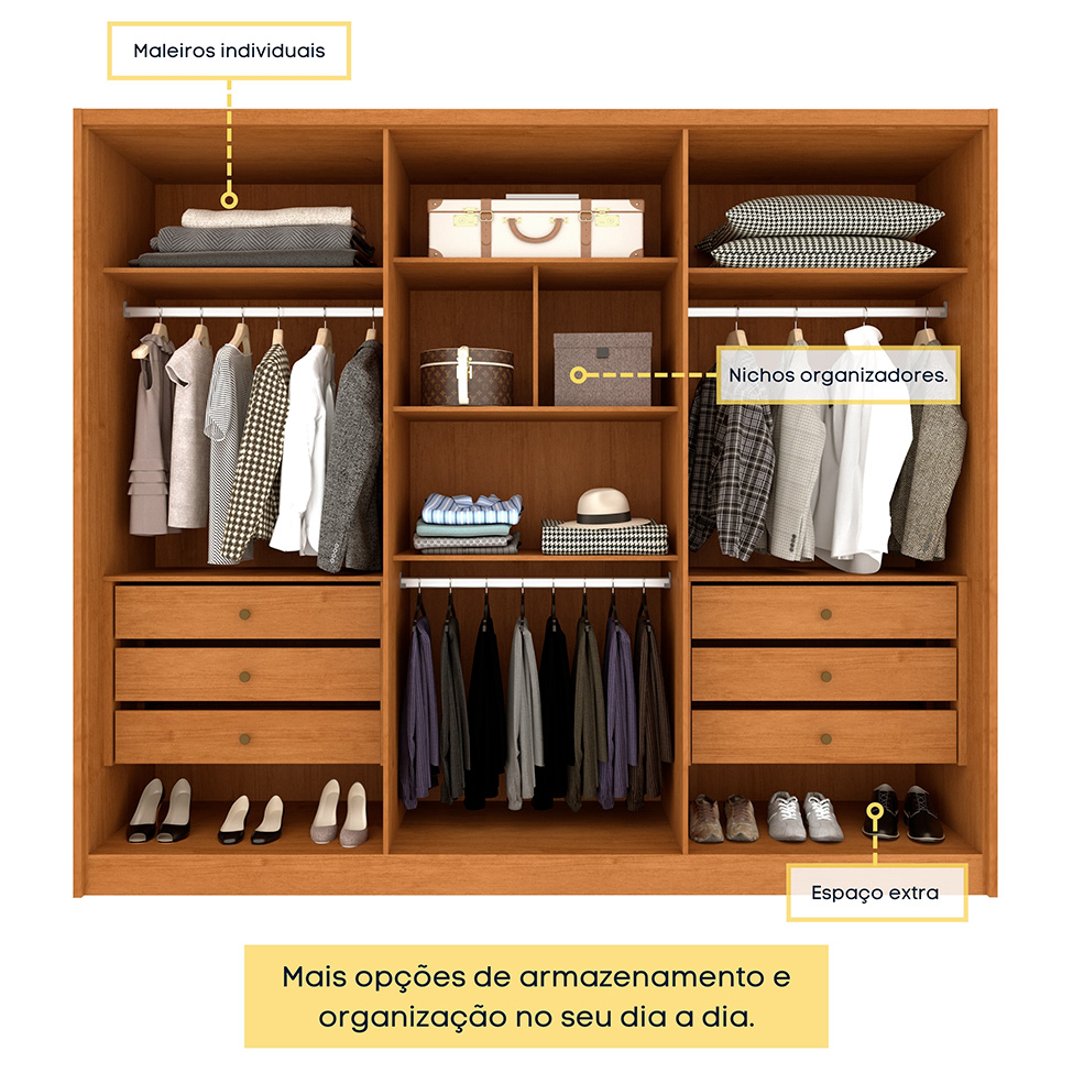 Guarda-Roupa Casal Poenia 6 Portas 6 Gavetas Cinamomo e Off White