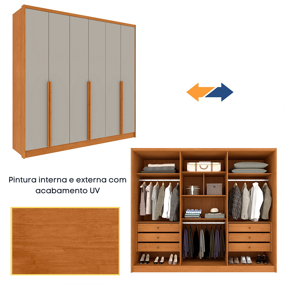 Guarda-Roupa Casal Poenia 6 Portas 6 Gavetas Cinamomo e Off White