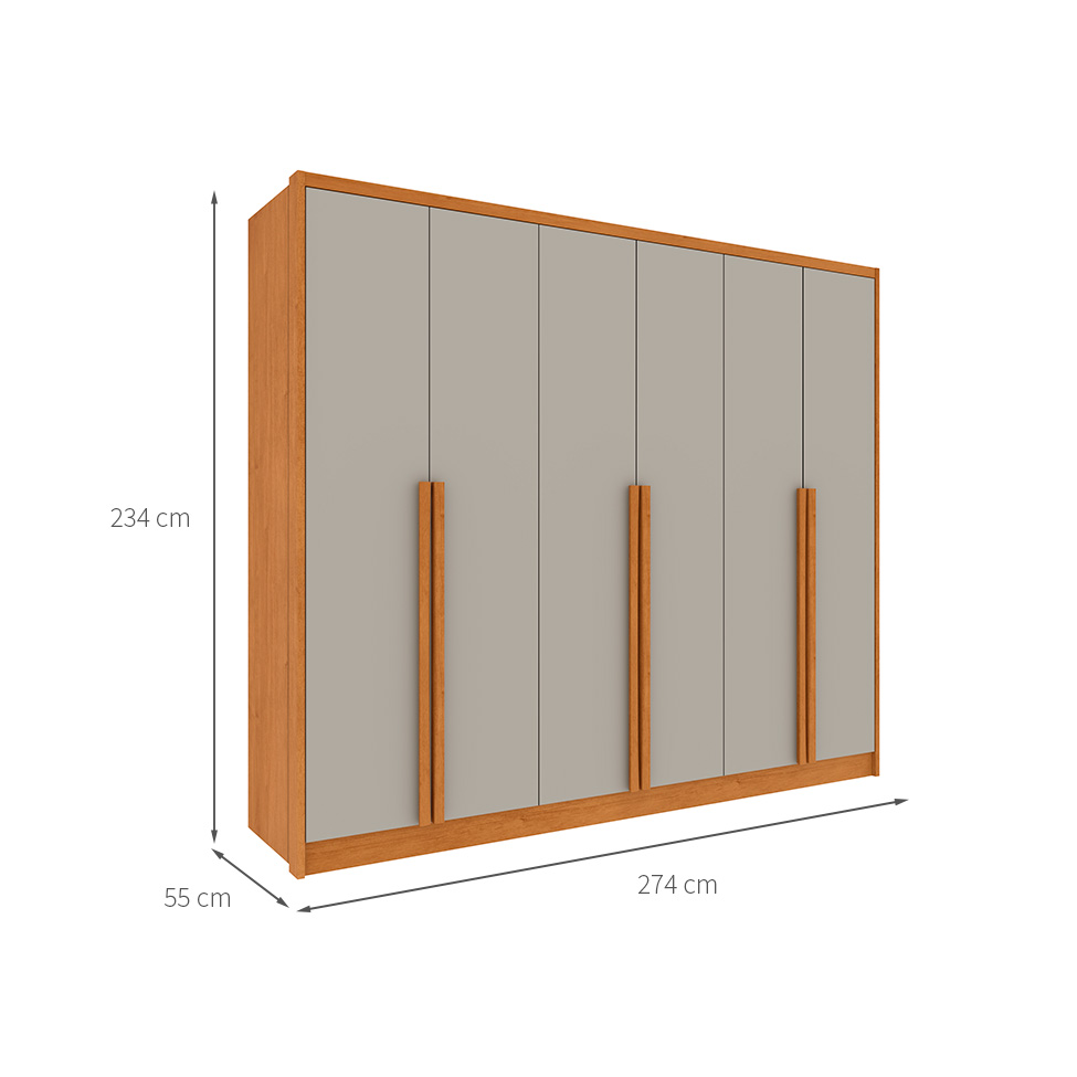 Guarda-Roupa Casal Poenia 6 Portas 6 Gavetas Cinamomo e Off White