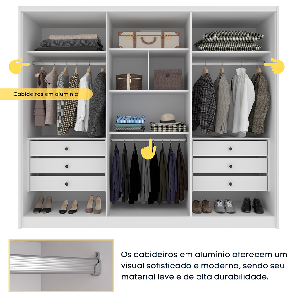 Guarda-Roupa Casal Poenia 6 Portas 6 Gavetas Neve