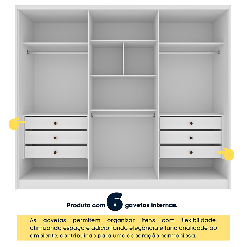 Guarda-Roupa Casal Poenia 6 Portas 6 Gavetas Neve