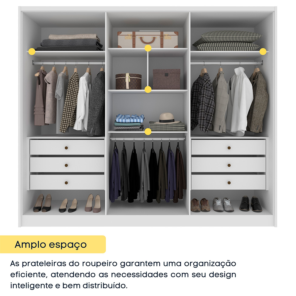 Guarda-Roupa Casal Poenia 6 Portas 6 Gavetas Neve