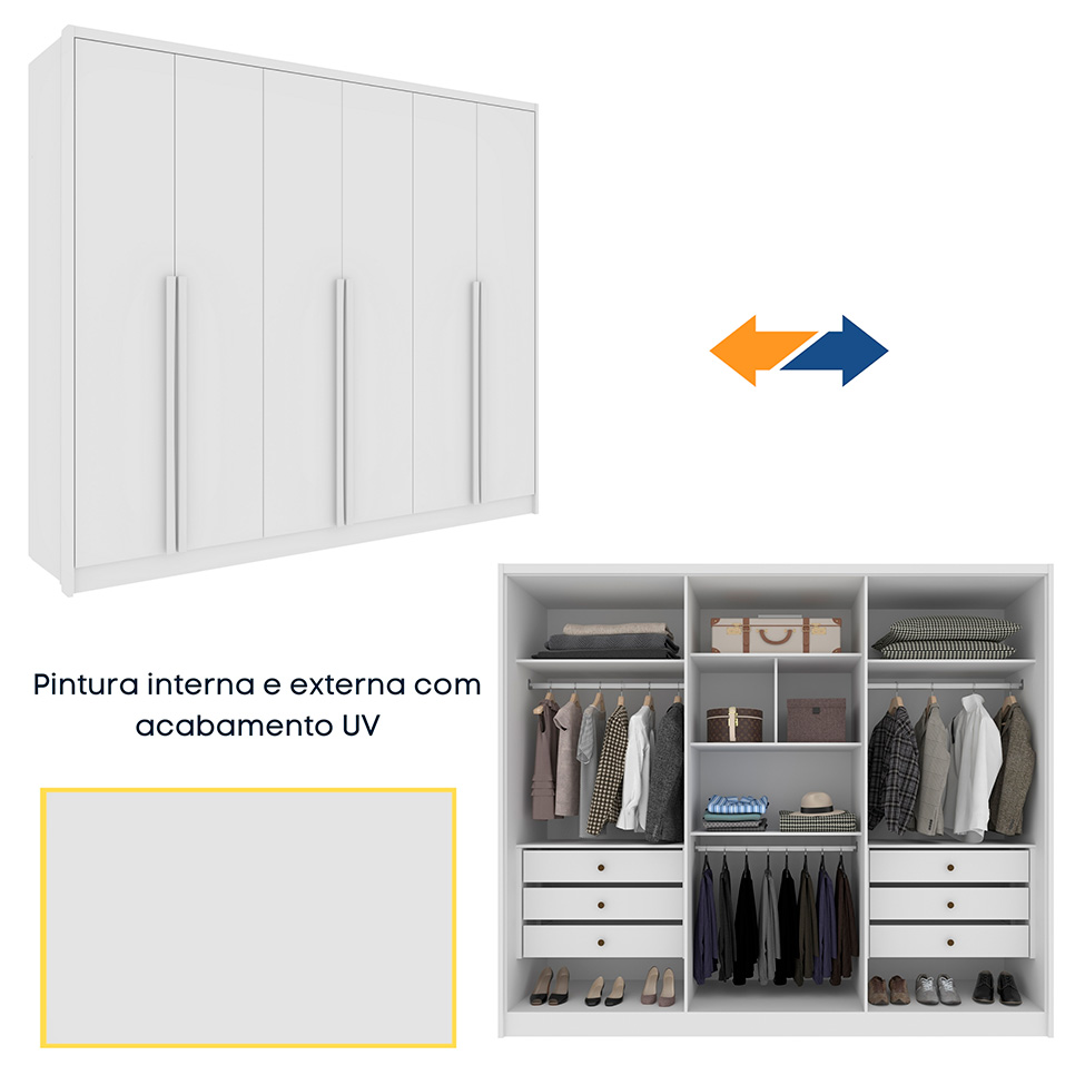 Guarda-Roupa Casal Poenia 6 Portas 6 Gavetas Neve