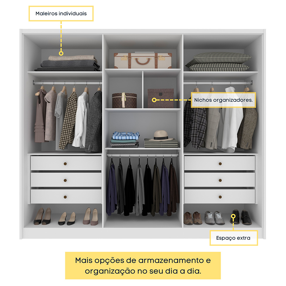 Guarda-Roupa Casal Poenia 6 Portas 6 Gavetas Neve