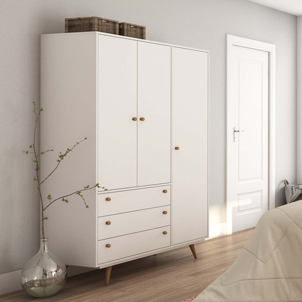 Guarda-Roupa Casal Retrô Plus 3 PT 3 GV Branco Acetinado