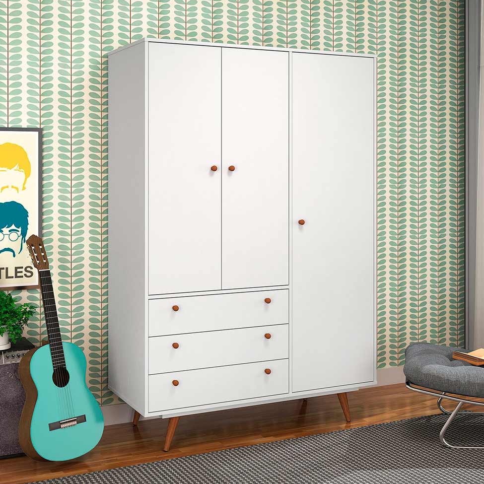 Guarda-Roupa Casal Retrô Plus 3 PT 3 GV Branco Acetinado
