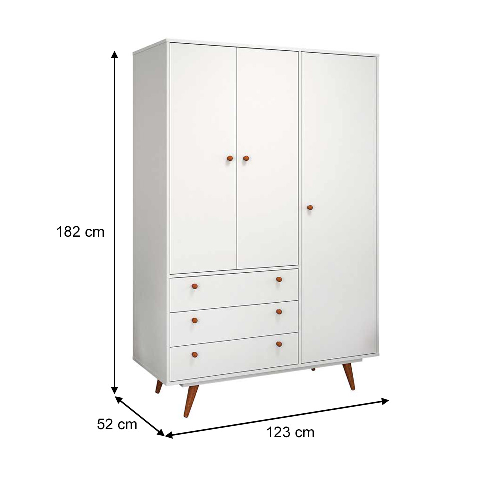 Guarda-Roupa Casal Retrô Plus 3 PT 3 GV Branco Acetinado