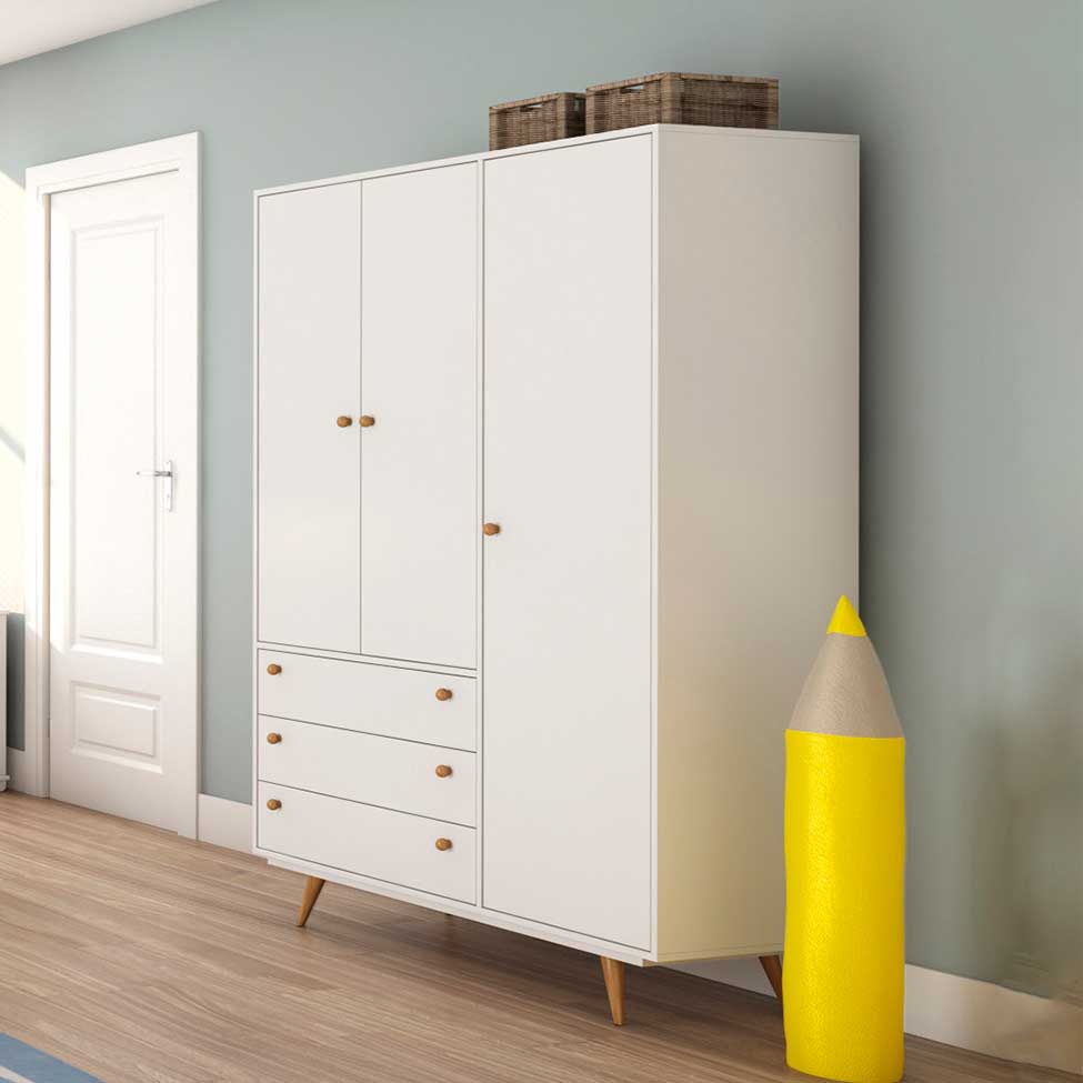 Guarda-Roupa Casal Retrô Plus 3 Portas 3 Gavetas Branco Acetinado