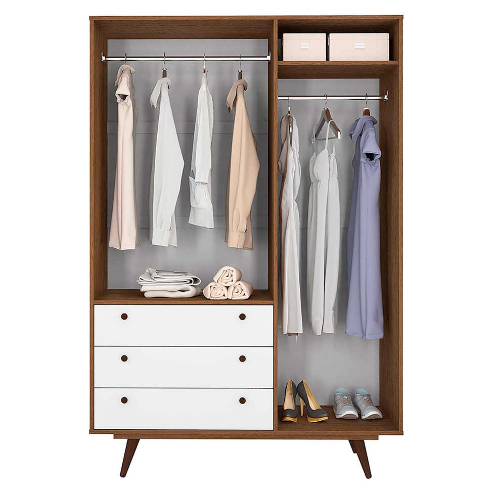 Guarda-Roupa Casal Retrô Plus 3 Portas 3 Gavetas Rustik Carvalho e Branco