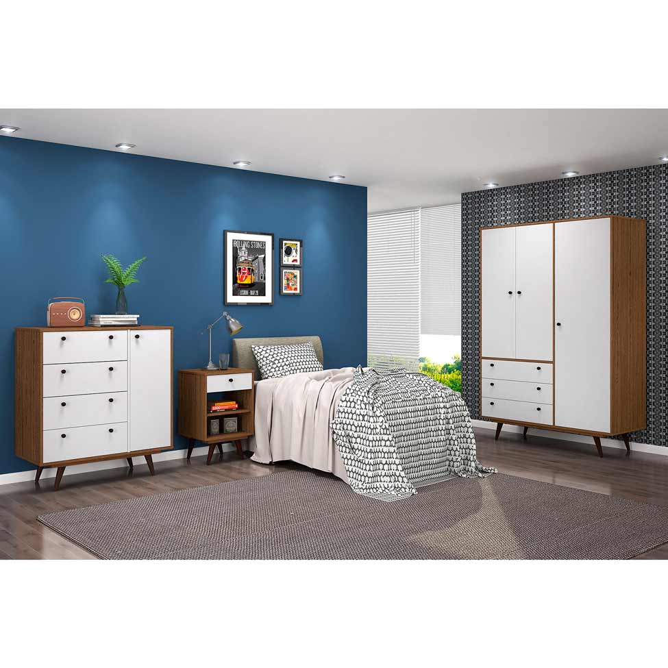 Guarda-Roupa Casal Retrô Plus 3 Portas 3 Gavetas Rustik Carvalho e Branco