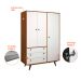 Guarda-Roupa Casal Retrô Plus 3 Portas 3 Gavetas Rustik Carvalho e Branco