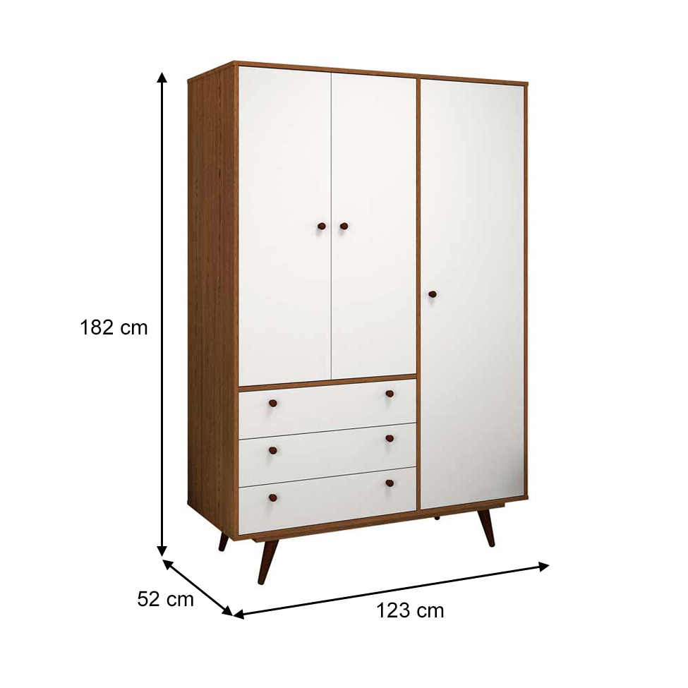 Guarda-Roupa Casal Retrô Plus 3 Portas 3 Gavetas Rustik Carvalho e Branco